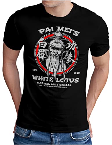 OM3® White Lotus T-Shirt | Herren | Pei Mei's Martial Arts School Fight Body Gym Club | Schwarz, 5XL von OM3