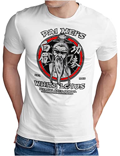 OM3® White Lotus T-Shirt | Herren | Pei Mei's Martial Arts School Fight Body Gym Club | Weiß, S von OM3