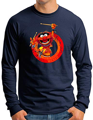 OM3® Wicked-Drummer Langarm Shirt | Herren | Drums Heavy Metal Rock Music | Navy, L von OM3