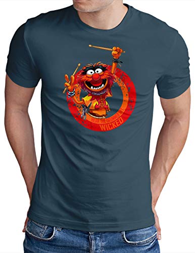 OM3® Wicked-Drummer T-Shirt | Herren | Drums Heavy Metal Rock Music | Denim, L von OM3