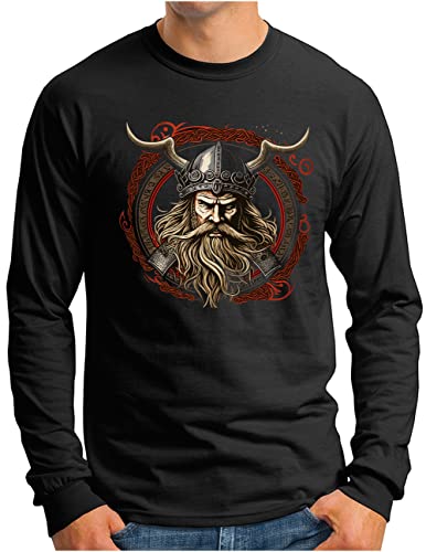 OM3® Wikinger Langarm Shirt - Herren - Viking Runen Nordmann Odin Berserker - Schwarz, 4XL von OM3