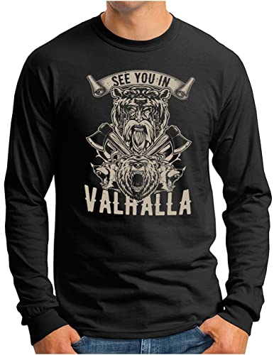 OM3® Wikinger Langarm Shirt - Herren - Viking See You in Valhalla Odin Berserker - Schwarz, 3XL von OM3