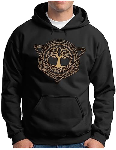 OM3® Wikinger Tree of Life Hoodie - Herren - Viking Runen Nordmann Valhalla Yggdrasil Odin Walhalla - Kapuzen-Pullover Schwarz, XL von OM3