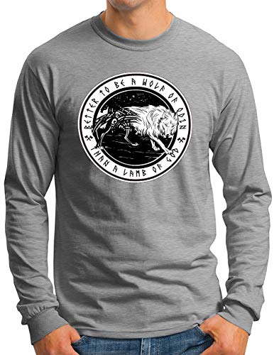 OM3® Wolf of Odin Langarm Shirt - Herren - Runen Vikings Wolves Wikinger Nordic Warrior - Grau Meliert, XXL von OM3
