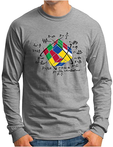 OM3® Würfel Puzzle Magic Cube Langarm Shirt | Herren | Lösung Nerd Game Retro Vintage | Grau Meliert, L von OM3