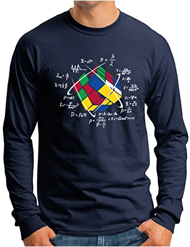 OM3® Würfel Puzzle Magic Cube Langarm Shirt | Herren | Lösung Nerd Game Retro Vintage | Navy, XL von OM3