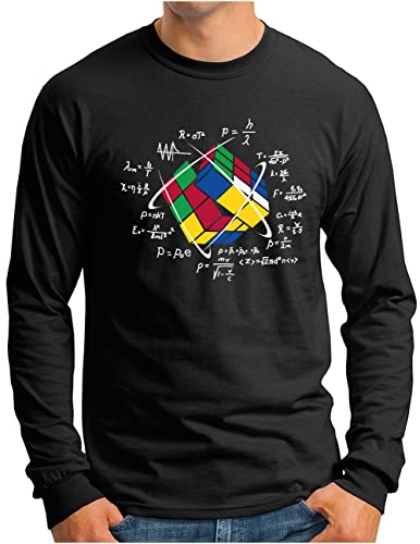 OM3® Würfel Puzzle Magic Cube Langarm Shirt | Herren | Lösung Nerd Game Retro Vintage | Schwarz, S von OM3