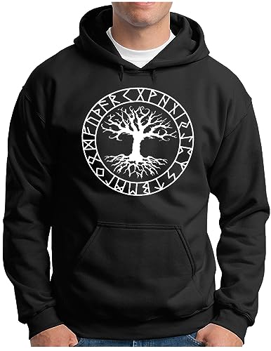 OM3® Yggdrasil-Tree-of-Life Hoodie | Herren | Vikings Wikinger Symbol Walhalla Norse Warrior | Kapuzen-Pullover Schwarz, 3XL von OM3