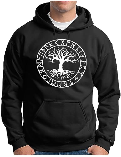 OM3® Yggdrasil-Tree-of-Life Hoodie - Herren - Vikings Wikinger Symbol Walhalla Norse Warrior - Kapuzen-Pullover Schwarz, L von OM3