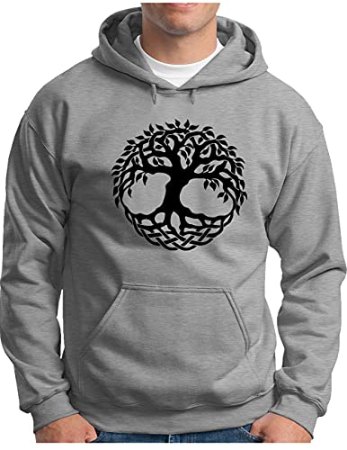 OM3® Yggdrasil-Tree-of-Life Hoodie - Herren - Wikinger Baum des Lebens Symbol Norse Mythology - Kapuzen-Pullover Grau Meliert, XL von OM3