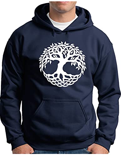 OM3® Yggdrasil-Tree-of-Life Hoodie | Herren | Wikinger Baum des Lebens Symbol Norse Mythology | Kapuzen-Pullover Navy, XXL von OM3