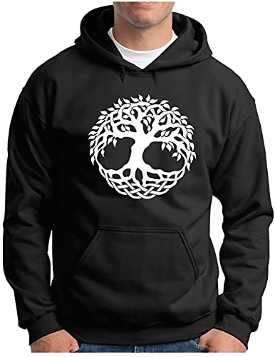 OM3® Yggdrasil-Tree-of-Life Hoodie | Herren | Wikinger Baum des Lebens Symbol Norse Mythology | Kapuzen-Pullover Schwarz, L von OM3