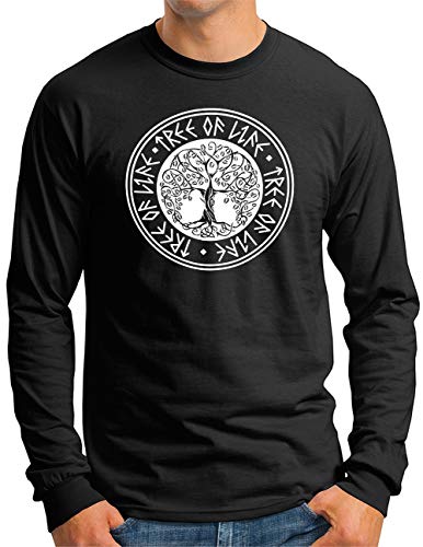 OM3® Yggdrasil Tree of Life Langarm Shirt - Herren - Runen Wikinger Symbol Nordic Odin - Schwarz, L von OM3