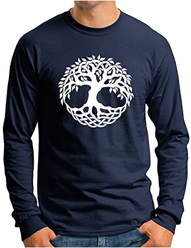 OM3® Yggdrasil-Tree-of-Life Langarm Shirt - Herren - Wikinger Baum des Lebens Symbol Norse Mythology - Navy, XL von OM3
