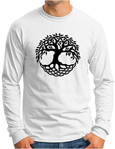 OM3® Yggdrasil-Tree-of-Life Langarm Shirt - Herren - Wikinger Baum des Lebens Symbol Norse Mythology - Weiß, M von OM3