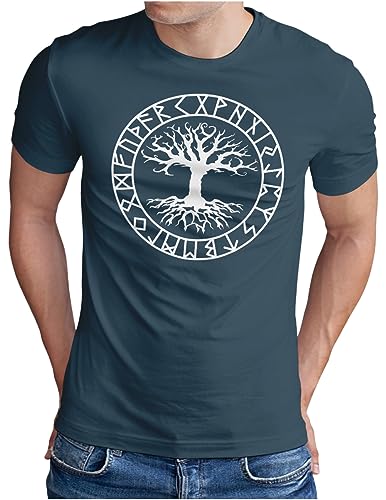 OM3® Yggdrasil-Tree-of-Life T-Shirt | Herren | Vikings Wikinger Symbol Walhalla Norse Warrior | Denim, 3XL von OM3