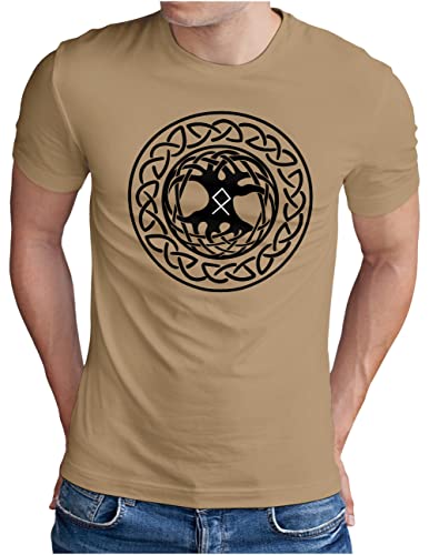 OM3® Yggdrasil-Tree-of-Life T-Shirt - Herren - Vikings Wikinger Symbol Nordic Warrior III - Khaki, XXL von OM3