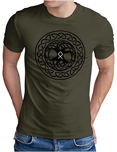 OM3® Yggdrasil-Tree-of-Life T-Shirt | Herren | Vikings Wikinger Symbol Nordic Warrior III | Oliv-SW, 3XL von OM3