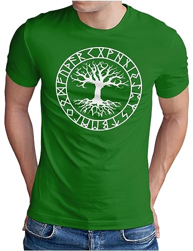 OM3® Yggdrasil-Tree-of-Life T-Shirt - Herren - Vikings Wikinger Symbol Walhalla Norse Warrior - Grün-WS, 3XL von OM3