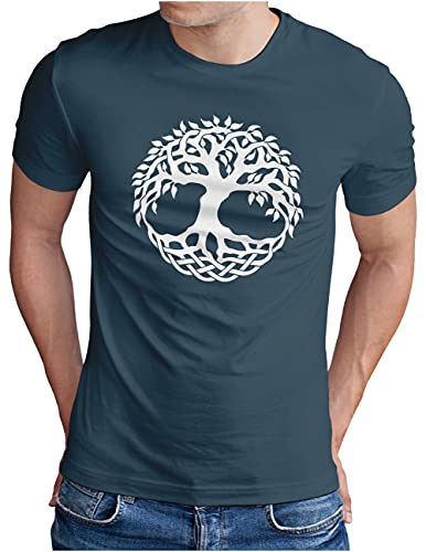 OM3® Yggdrasil-Tree-of-Life T-Shirt - Herren - Wikinger Baum des Lebens Symbol Norse Mythology - Denim, XL von OM3