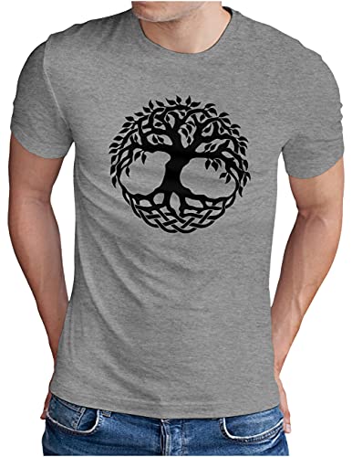 OM3® Yggdrasil-Tree-of-Life T-Shirt - Herren - Wikinger Baum des Lebens Symbol Norse Mythology - Grau Meliert, 3XL von OM3