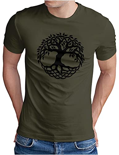 OM3® Yggdrasil-Tree-of-Life T-Shirt | Herren | Wikinger Baum des Lebens Symbol Norse Mythology | Oliv-SW, XXL von OM3