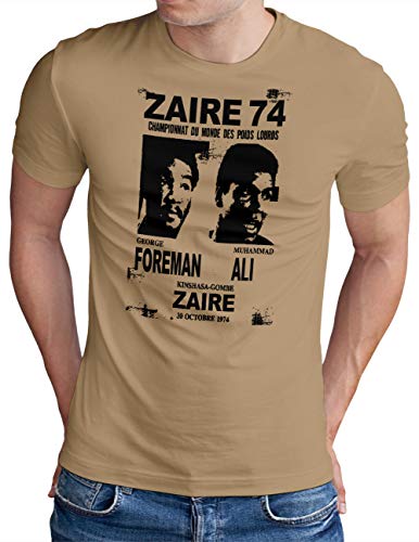 OM3® ZAIRE74 Foreman vs Ali T-Shirt | Herren | Rumble In The Jungle Heavyweight Boxing Fight | Khaki, L von OM3