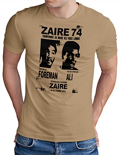 OM3® ZAIRE74 Foreman vs Ali T-Shirt | Herren | Rumble In The Jungle Heavyweight Boxing Fight | Khaki, XL von OM3