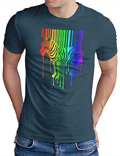 OM3® Zebra-Barcode T-Shirt | Herren | Banksy Rainbow Color Graffiti Street Art Design | Denim, L von OM3