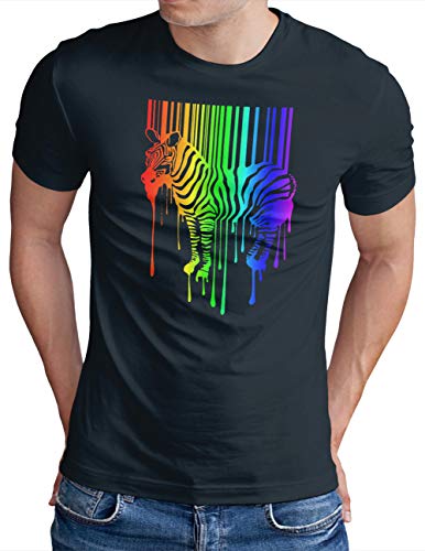 OM3® Zebra-Barcode T-Shirt | Herren | Banksy Rainbow Color Graffiti Street Art Design | Navy, M von OM3