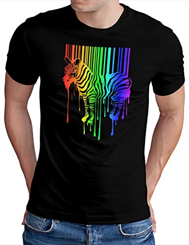 OM3® Zebra-Barcode T-Shirt | Herren | Banksy Rainbow Color Graffiti Street Art Design | Schwarz, 4XL von OM3