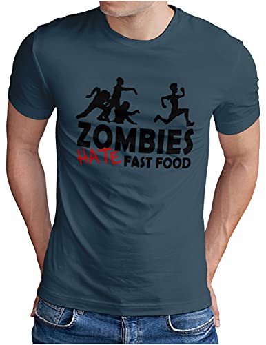 OM3® Zombies Hate Fast Food T-Shirt | Herren | Horror Sport Parodie Monster II | Denim, 3XL von OM3