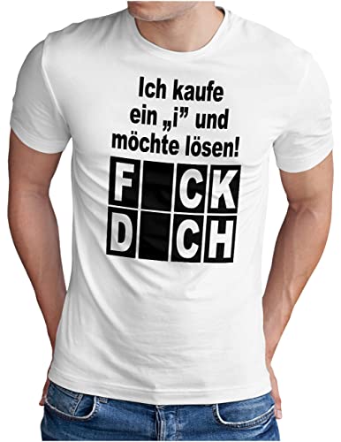 OM3® ich kaufe EIN i und möchte lösen T-Shirt | Herren | lustiger Spruch Fun Statement | Weiß, 5XL von OM3