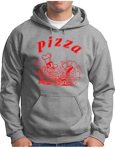 OM3® kultiger Pizzabäcker Hoodie | Herren | Pizza Schachtel Motiv Italiano | Kapuzen-Pullover Grau Meliert, M von OM3