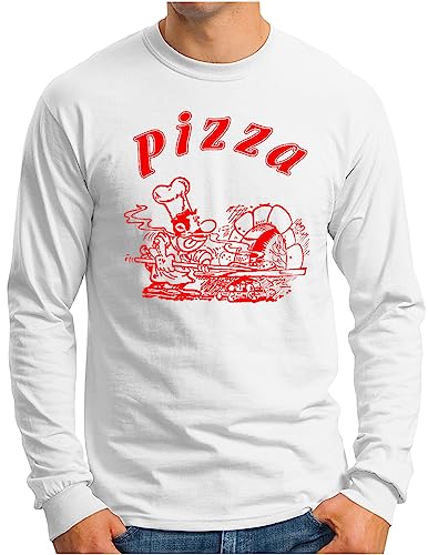 OM3® kultiges Pizzabäcker Langarm Shirt | Herren | Pizza Schachtel Motiv Italiano | Weiß, M von OM3