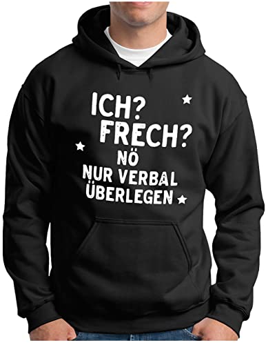 OM3® lustiger Hoodie mit Spruch - Ich? frech? Nö nur verbal überlegen - Herren - Freche Aussage Sarkasmus - Kapuzen-Pullover Schwarz, L von OM3