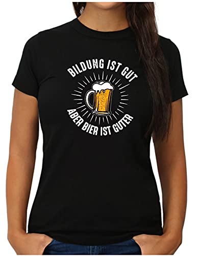 OM3® lustiges Bier T-Shirt mit Spruch | Damen | Bildung ist gut, Aber Bier ist guter II | XL, Schwarz von OM3