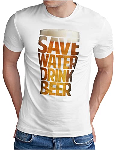 OM3® lustiges Bier T-Shirt mit Spruch | Herren | Save Water Drink Beer - Bierliebhaber Fun Party | Weiß, 5XL von OM3