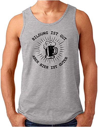 OM3® lustiges Bier Tank Top Shirt | Herren | Bildung ist gut, Aber Bier ist guter | Grau Meliert, M von OM3