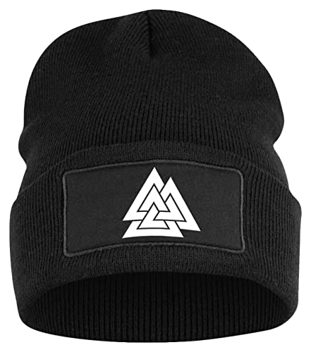 OM3 Beanie Mütze Wikinger Motive| Valknut | Strickmütze | Schwarz | Unisex von OM3