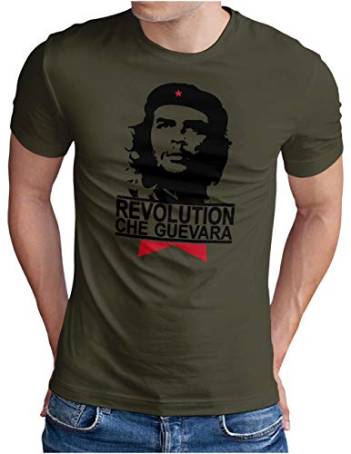 OM3® Che Guevara T-Shirt - Herren - Viva La Revolution Castro Havana Cuba - Oliv, L von OM3