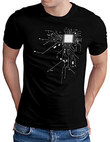 OM3® Computer-Chip-Heart T-Shirt - Herren - Geek CPU Nerd IT Admin Coder - Schwarz, L von OM3