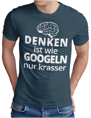 OM3 Denken ist wie Googeln nur krasser T-Shirt - Herren - Fun Slogan lustiger Spruch - Denim, 5XL von OM3