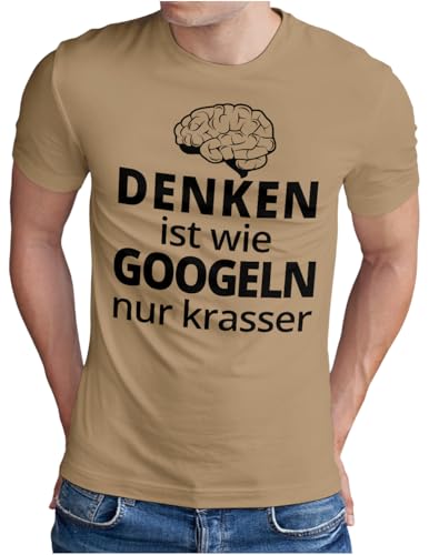 OM3 Denken ist wie Googeln nur krasser T-Shirt - Herren - Fun Slogan lustiger Spruch - Khaki, M von OM3