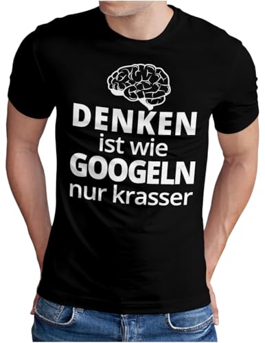 OM3 Denken ist wie Googeln nur krasser T-Shirt - Herren - Fun Slogan lustiger Spruch - Schwarz, 4XL von OM3