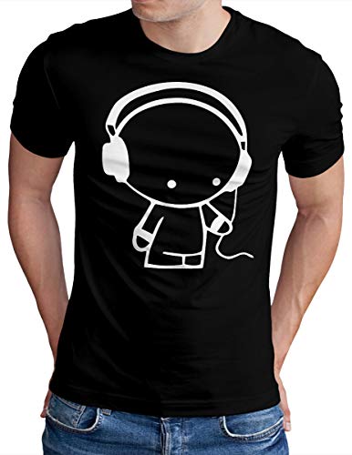 OM3® Headphones-Music-Beat T-Shirt - Herren - DJ Sound Audio Party - Schwarz, L von OM3