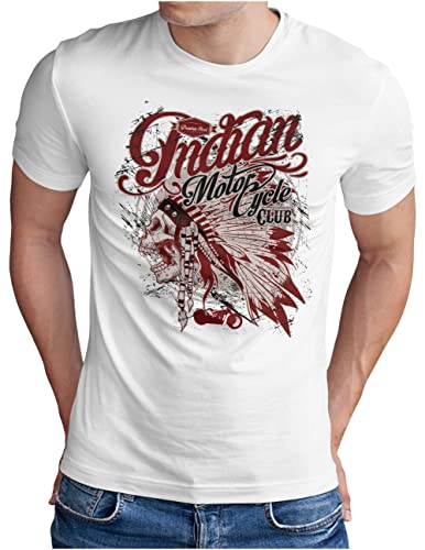 OM3® Indian-Motorcycle-Club T-Shirt | Herren | Skull Chopper Bike Motorbike | Weiß, XL von OM3