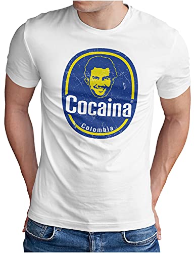 OM3® Pablo-Cocaina T-Shirt | Herren | Bananas De Colombia Kokain Fun Parody | Weiß, L von OM3