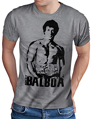 OM3 Rocky Balboa T-Shirt - Herren - The Italian Stallion 70s 80s Kult Boxing Movie - Grau Meliert, M von OM3