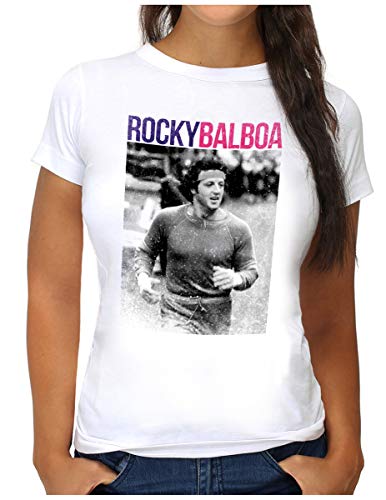 OM3 Retro Rocky Balboa T-Shirt - Damen - The Italian Stallion 70s 80s Kult Boxing Movie - L, Weiß von OM3